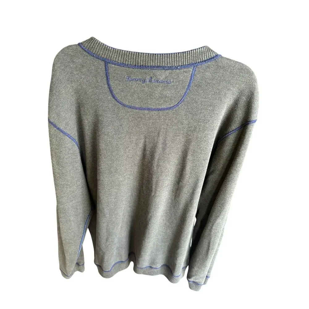 Tommy Bahama Men’s Large Reversible Sweater Olive Blue Crew Neck Pullover Knit